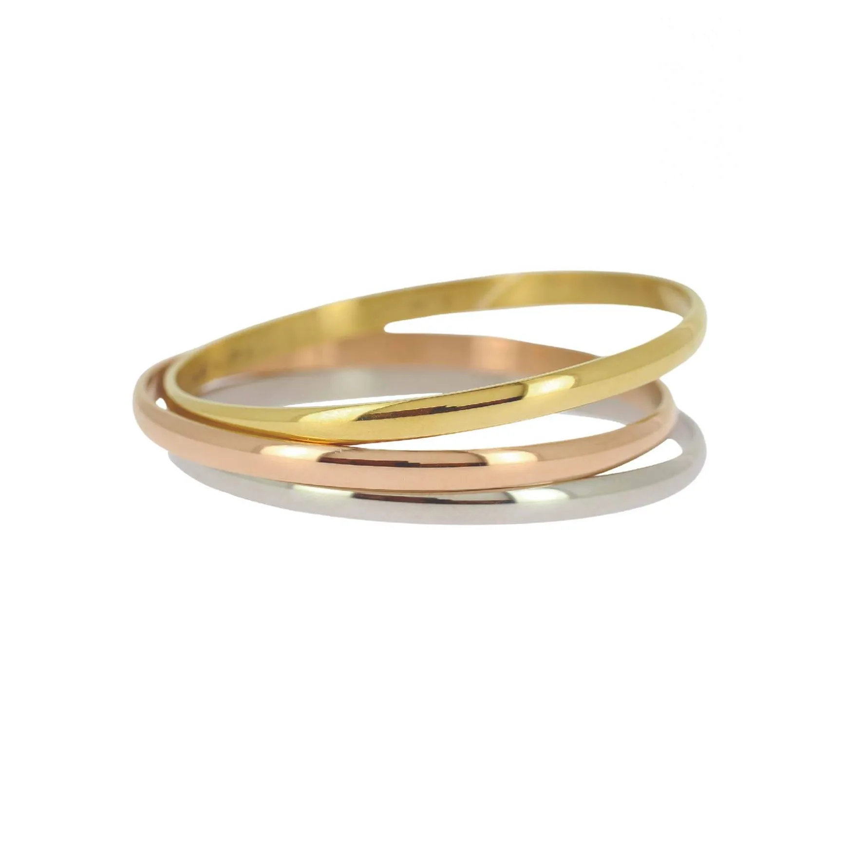 3 Joncs acier doré or, argenté et doré rose. Diam 6,5cm (M)