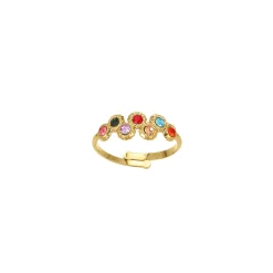 Bague 7 zircons multicolores acier doré or