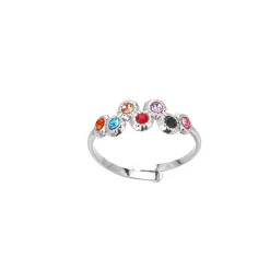 Bague 7 zircons multicolores acier