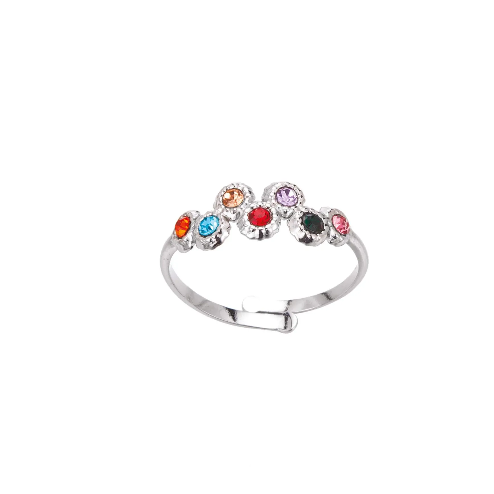 Bague 7 zircons multicolores acier