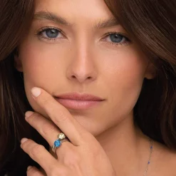Bague acier Luz zircon bleu