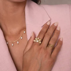 Bague Amélie acier doré or et nacre