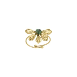 Bague Amélie acier doré or pierre Pin Africain