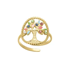 Bague Arbre de vie acier doré or