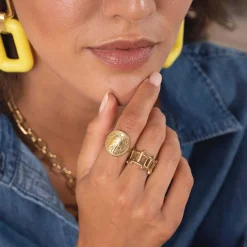 Bague Bambou acier doré or