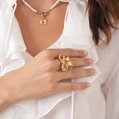 Bague Camillia acier doré or