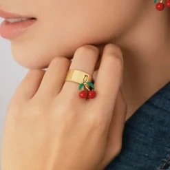 Bague Cherry acier doré or