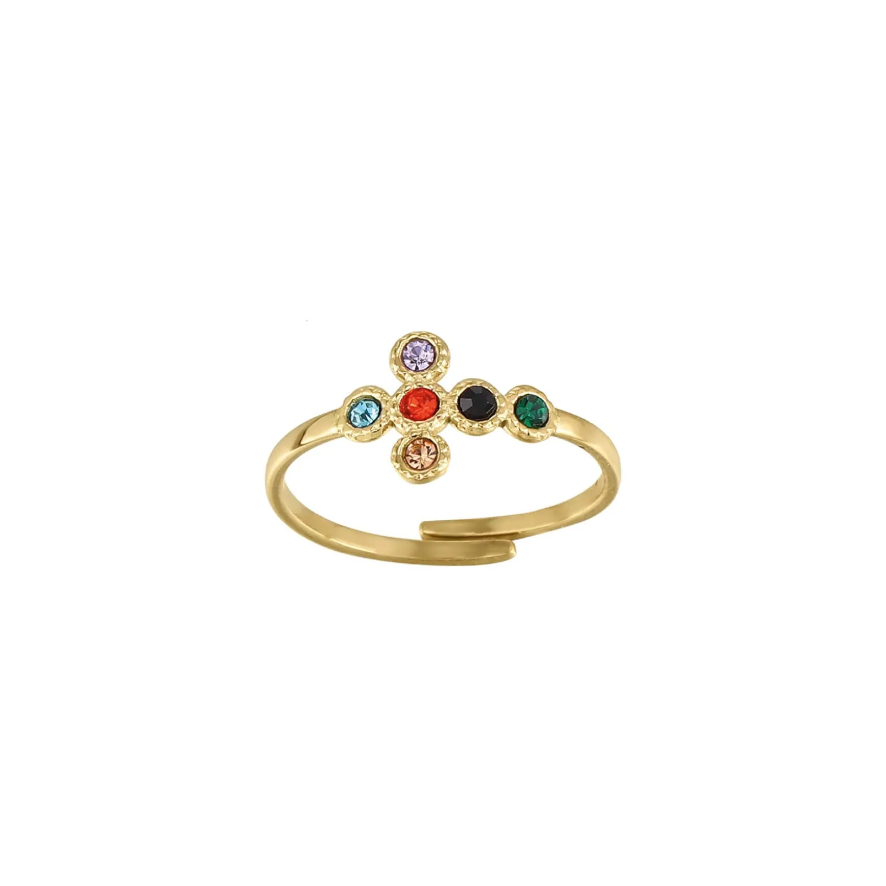 Bague Croix zircons colorés