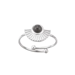 Bague Eventail acier Obsidienne