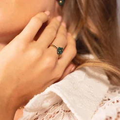 Bague Flora verte doré or acier doré or