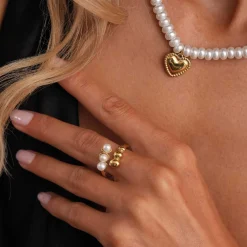 Bague Kali acier doré or et nacre