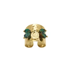 Bague Laurie acier doré or Pin Africain
