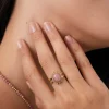 Bague Lyka acier doré or pierre Rhodonite