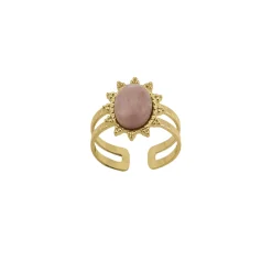 Bague Lyka acier doré or pierre Rhodonite