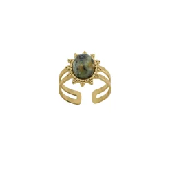 Bague Lyka acier doré or pierre Pin Africian