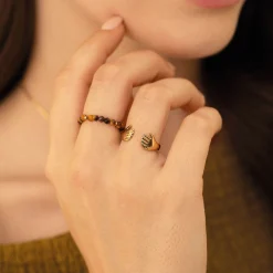 Bague Mains acier doré or