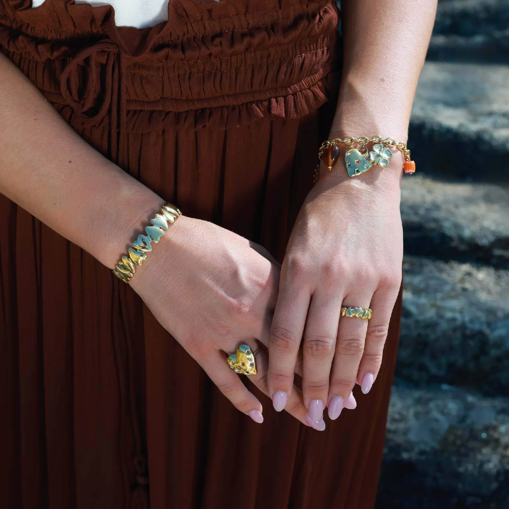 Bague Mathilde acier doré or
