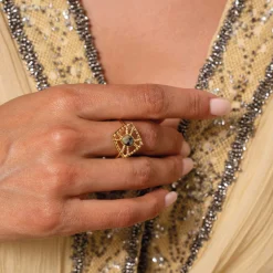Bague Nadia acier doré or Pin Africain