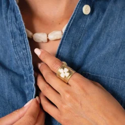 Bague Naomi blanche acier doré or