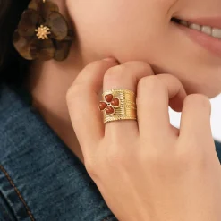 Bague Naomi marron acier doré or