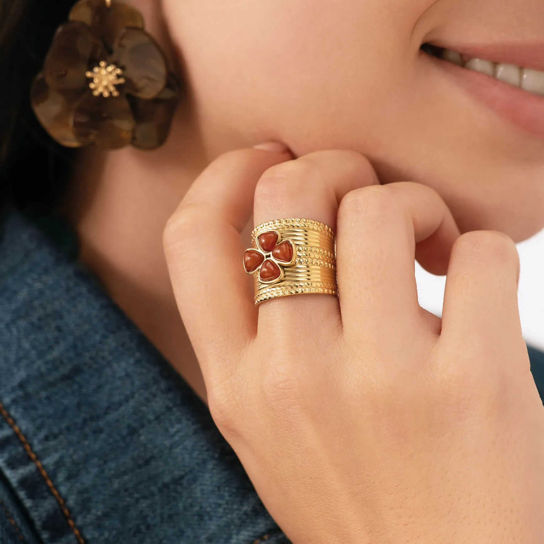 Bague Naomi marron acier doré or