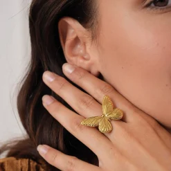 Bague Papillon acier doré or