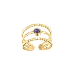 Bague Pépite pierre Lapis Lazuli acier doré or