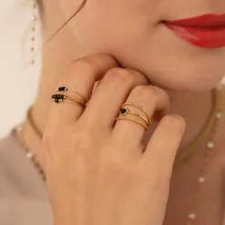 Bague Pépite pierre Obsidienne acier doré or