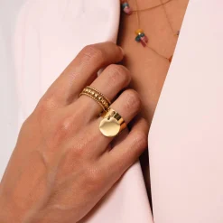 Bague Rosaria acier doré or