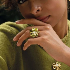 Bague Stacy acier doré or et nacre