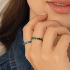 Bague Yoko Pierres Malachite acier doré or