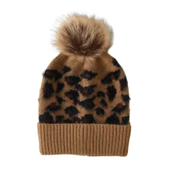Bonnet fourré Pompon léopard