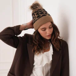 Bonnet fourré Pompon léopard