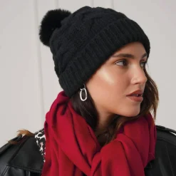 Bonnet fourré Pompon noir