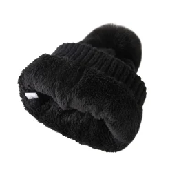 Bonnet fourré Pompon noir