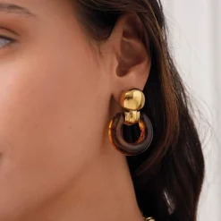 Boucles Alma marrons acier doré or