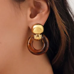 Boucles Alma marrons acier doré or