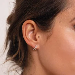 Boucles Créoles Duo zircons Argent 925 rhodié