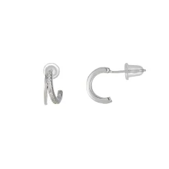 Boucles Créoles Duo zircons Argent 925 rhodié