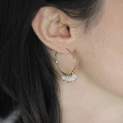 Boucles Ika jade blanc doré or