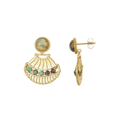 Boucles Inka pierre Pin Africain acier doré or