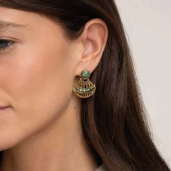 Boucles Inka pierre Pin Africain acier doré or