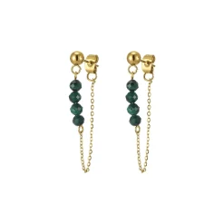 Boucles Isa Pierres Malachite acier doré or