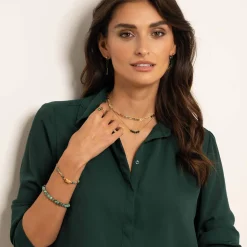 Boucles Isa Pierres Malachite acier doré or