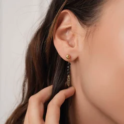 Boucles Isa Pierres Obsidienne acier doré or