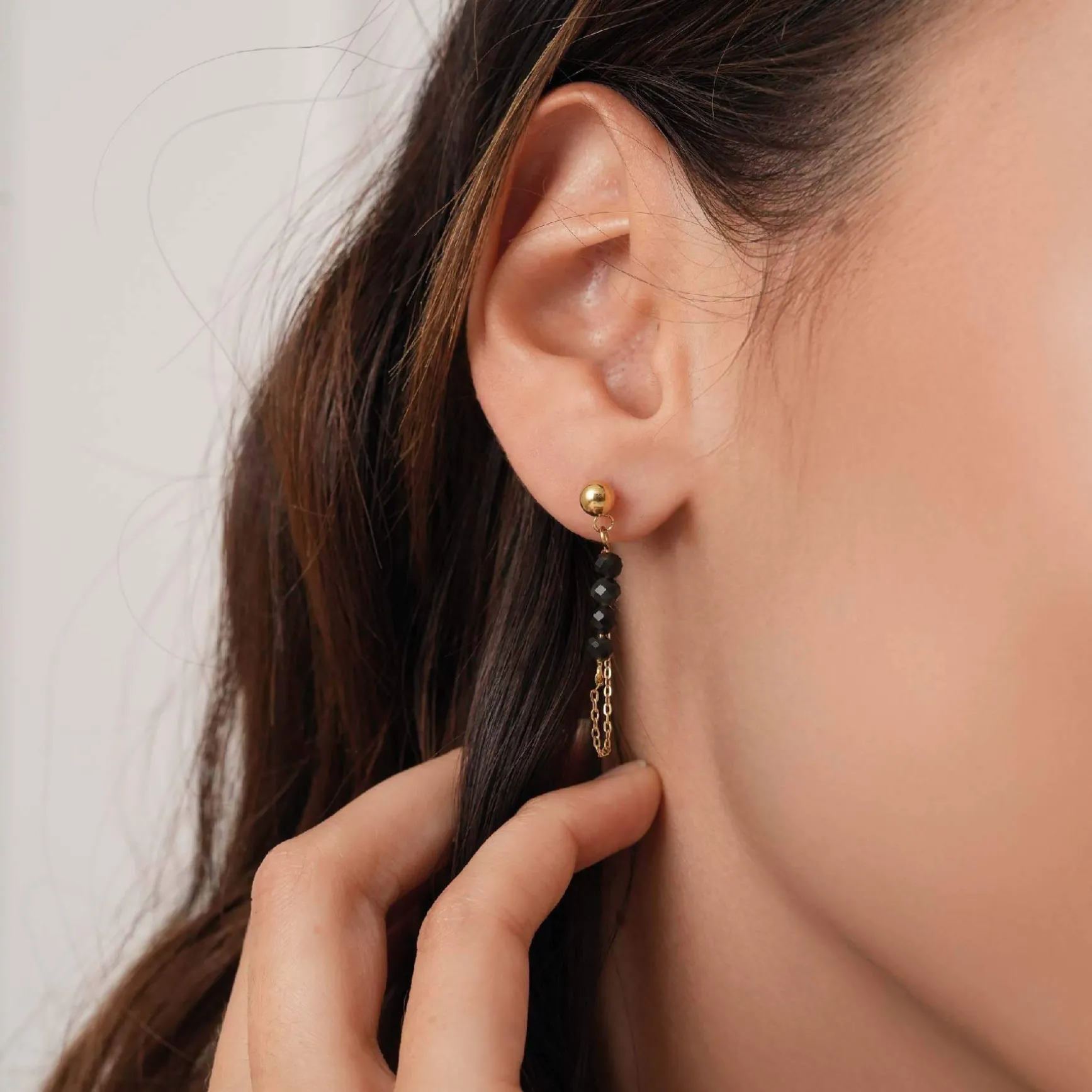 Boucles Isa Pierres Obsidienne acier doré or