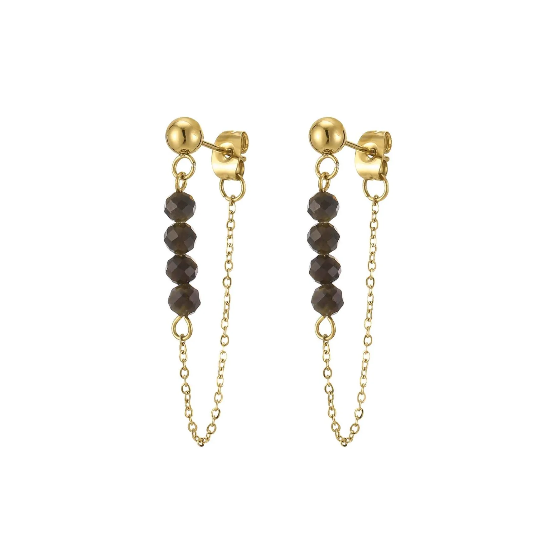 Boucles Isa Pierres Obsidienne acier doré or