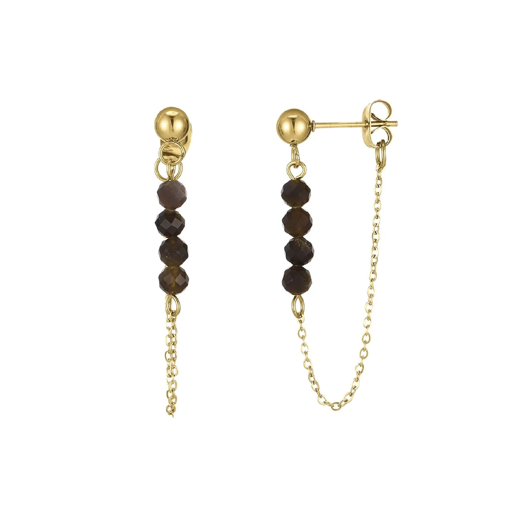 Boucles Isa Pierres Obsidienne acier doré or