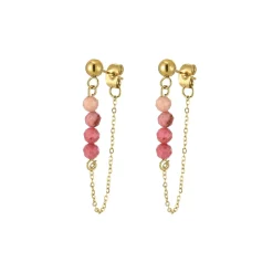 Boucles Isa Pierres Rhodonite acier doré or