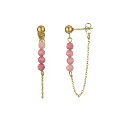 Boucles Isa Pierres Rhodonite acier doré or